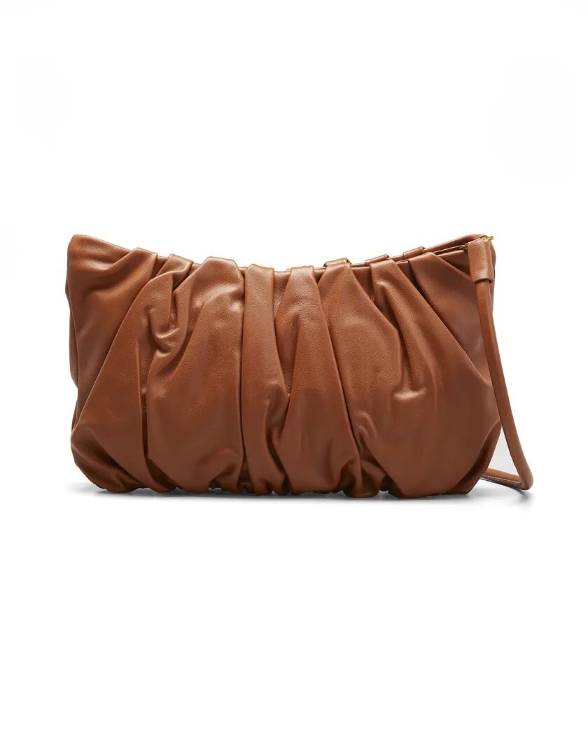 Best Seller! STAUD Large Ruched Bean Crossbody Bag Tan