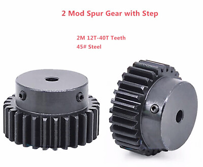 2 Mod Spur Gear 2M 12T-40T Teeth Transmission Gear w/Step 45# Steel