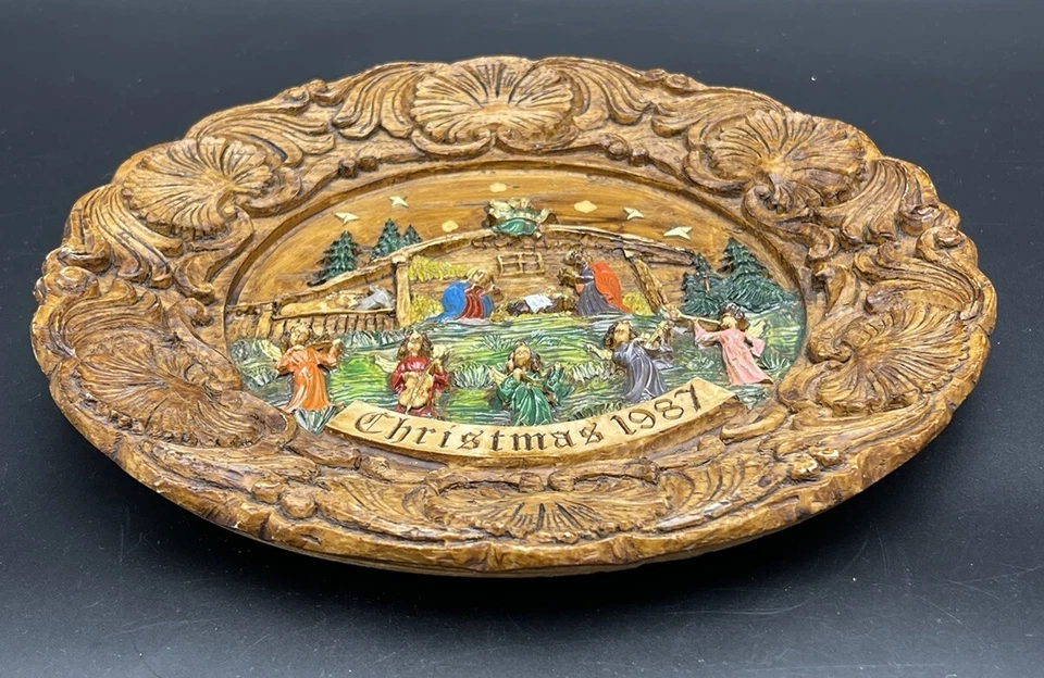 奥地利雕刻木质外观 3D 手绘壁挂圣诞盘装饰 — 第 3/4 张图片