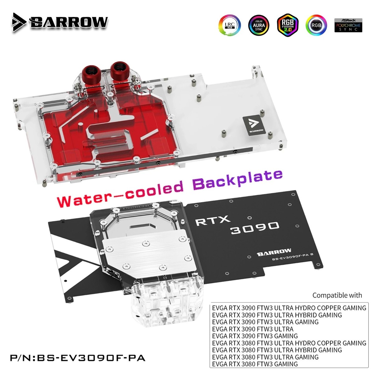 BARROW BS-EV3090F-PA GPU Water Cooling Block For EVGA RTX3090 3080