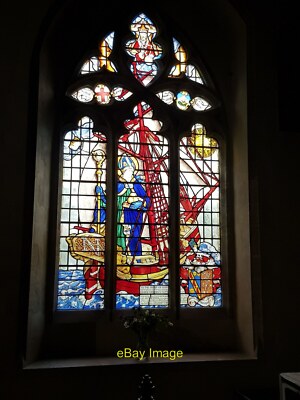 Photo 6x4 Saint Nicholas stained glass window St Samson's Cricklade Stain c2021