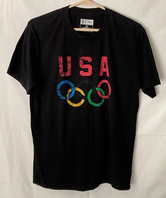 USA Olympic Rings T-Shirt - Size Medium - Black - US Olympic Committee 
