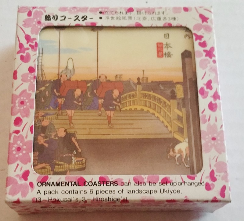 Japanese Plastic Coaster Set Ukiyoe Edo Era 6 Hangable Displayable