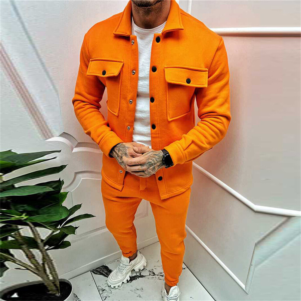 Mens Casual Outfit 2-Piece Set Long Sleeve Jacket and Pants