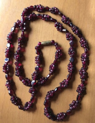 Garnet necklace polished irregular chips violet red some grape like