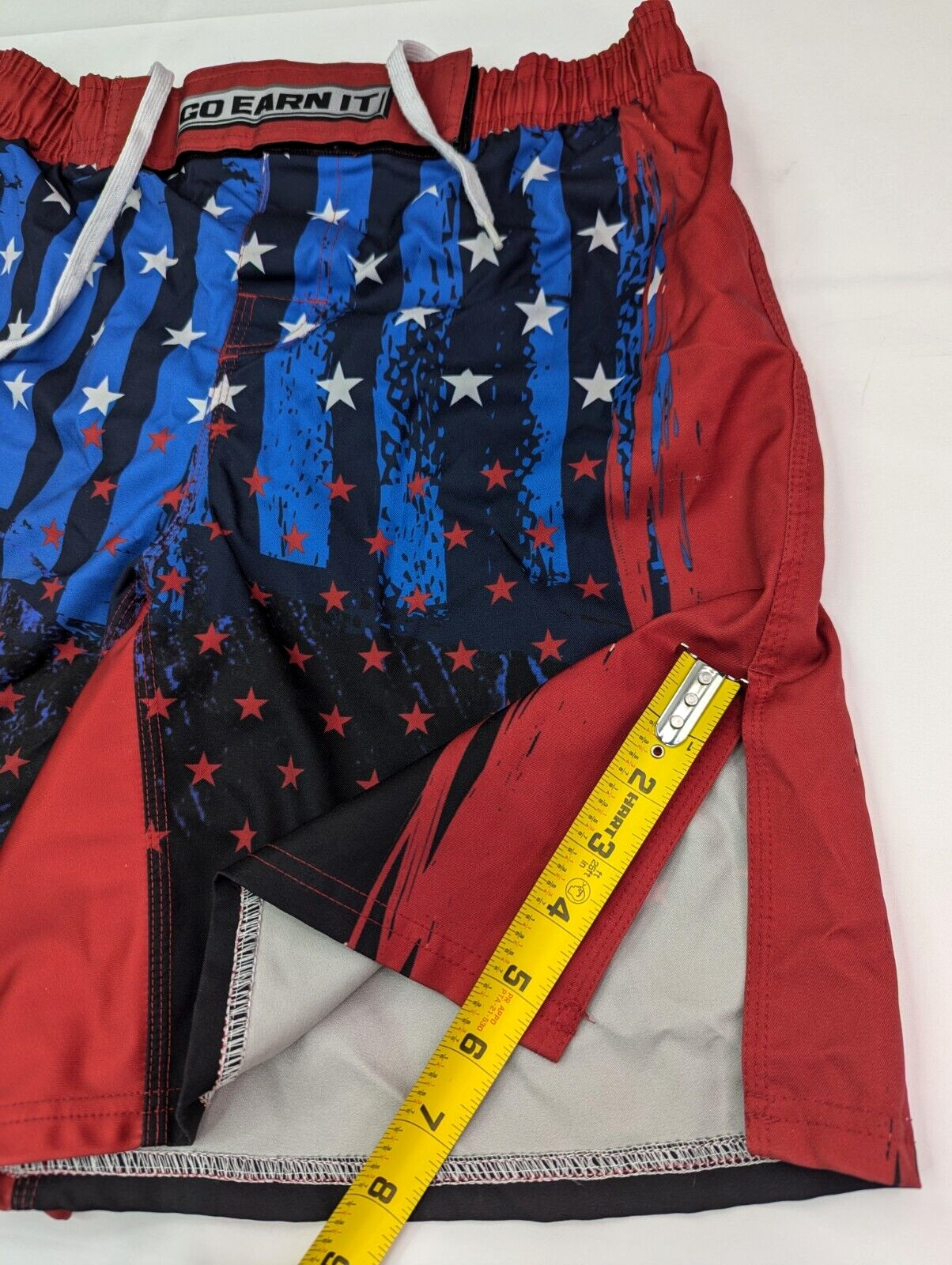 GO EARN IT BCWC Wrestling MMA Shorts, Size L (30x8) Red White Blue Patriotic