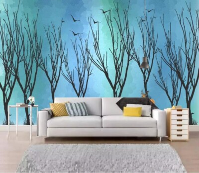 3D Blue Branch Tree G9703 Wallpaper Wall Murals Removable Self-adhesive Honey