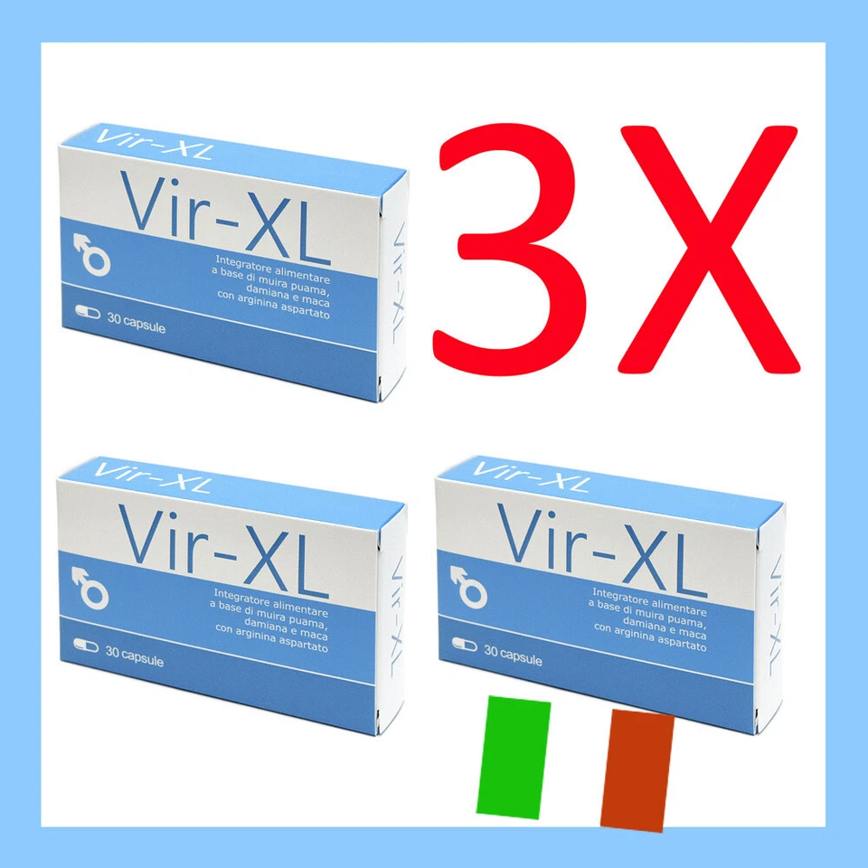 NATURAL VITALITY 3x Vir-XL Afrodisiaco. 30cps Muira puama, Damiana, Maca, Arginina e Taurina.