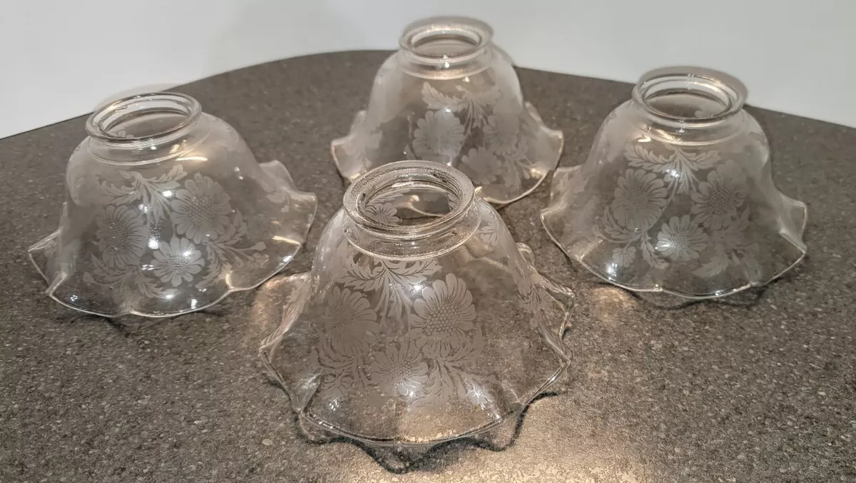Antique Acid Etched Glass Lamp Shade Victorian Gasolier Floral 4 Glass Shades