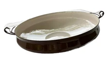 Vtg Dansk Klobenstyle Chocolate Brown Enamel Paella Pan Bowl 13.5 In France MCM