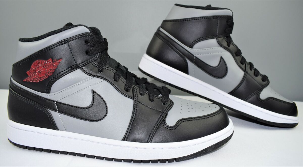 Nike Air Jordan 1 Mid Shadow Grey Black Red 2021 Men's Size Nike Air Jordan 1 Mid Shadow Grey Black Red 2021 Men's Size