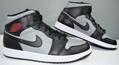 Nike Air Jordan 1 Mid Shadow Grey Black Red 2021 Men's Size