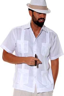 Bohio Men's 100% Linen Guayabera Shirt - Classic Short Sleeve, 4 Pockets, Traditional Cuban Style (Size 8) - View #6