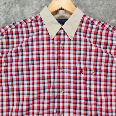Wrangler Shirt Mens XXL Red Plaid PBR Contrasting Collar Pro Bull Rider