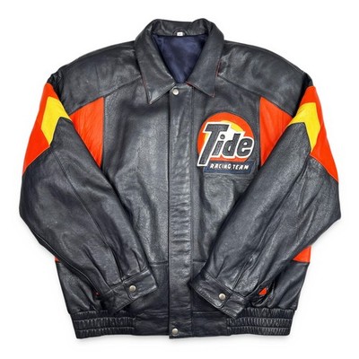 Vintage Tide Racing Team Leather Jacket 90s NASCAR Ricky Rudd
