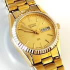 Vintage Seiko Presidential Women's Gold Tone Quartz Watch Day Date Fluted Bezel