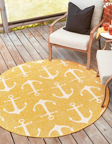 Outdoor Coastal Collection Area Rug - Ahoy (3' 3" Round, Yellow)