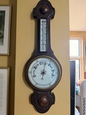 Antique Victorian Oak Aneroid Barometer & Thermometer – Wall Mount –