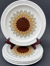 4 THOMAS Artichoke Retro MCM Desert Salad Plates Germany Rosenthal 7-3/4” Brown