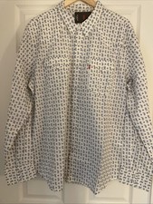 New Levi  s Snap Up Long Sleeve Cowboy Western Style Cotton Shirt Size L White
