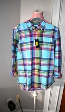 Polo Ralph Lauren Classic Fit Multi Blue Plaid Dress Shirt MED 710890294009 NWT
