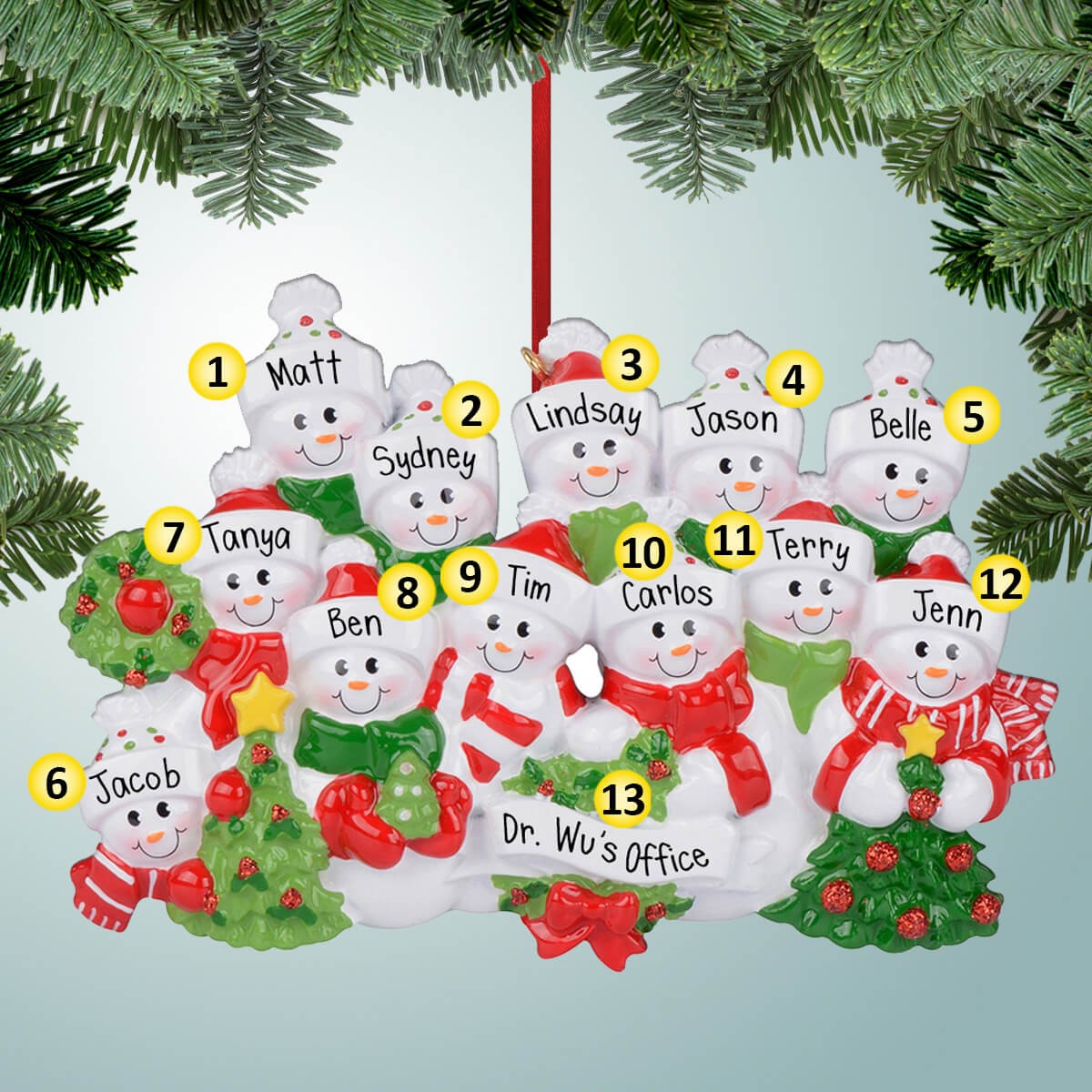 Personalized Festive Snowman Family - 12 Christmas Ornament
