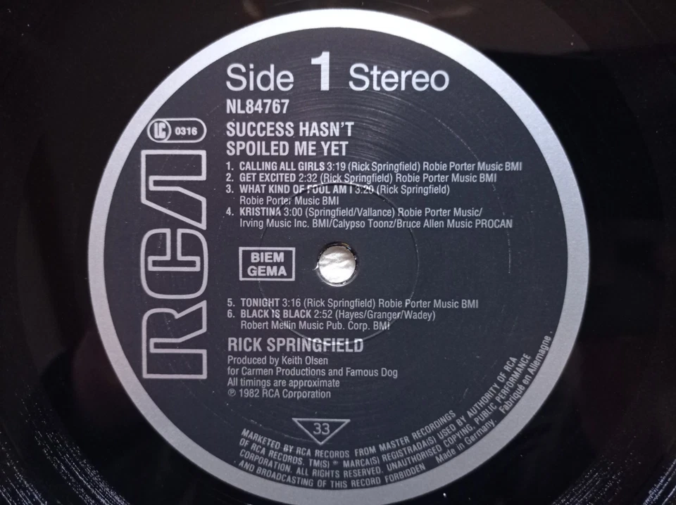 LP 33T RICK SPRINGFIELD "Success Hasn't Spoiled Me Yet" RCA NL84767 UK/EUROPE ° - Photo 3/4