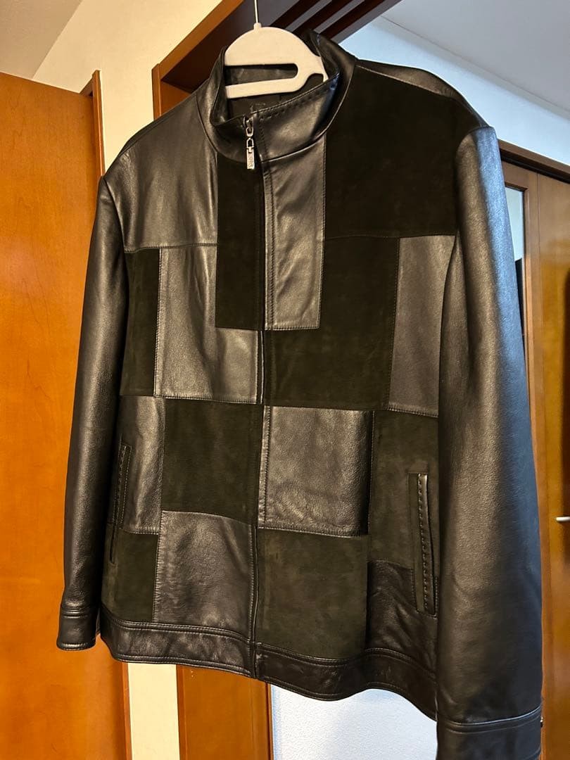 OHTLANCCI Leather Jacket Patchwork Black Genuine … - image 1