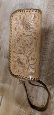 Vintage Leather Bag Clutch Hand Tooled Leather Purse Saddle Brown 1960 s