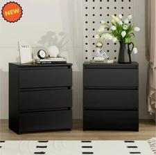 Juego De 2 Mesitas De Noche Con Cajones Para Cuarto Mesa de Noche Negra Madera