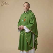 Green Church Chasuble Vestment Catholic Priest Gold Trim Mass Liturgical Robe