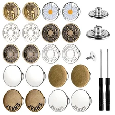 60 Sets Buttons for Loose Jeans,17mm+20mm No Sew Metal Button Extenders for J...