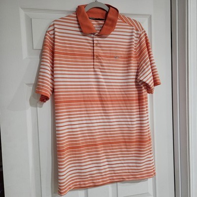 NikeGolf Tour Performance Dri-Fit Polo Shirt Men's L Orange & White Stripes