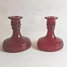 VTG Heisey Candlestick Ruby Red Crystal Waverly 9" Clear Bobeche Candle Holder