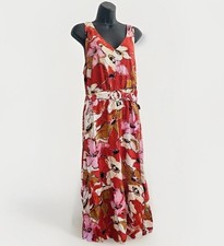 Nine West Dress Womens XL Floral Linen Blend V-Neck Sleeveless Boho Peasant 70s