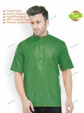 New Men Indian Half Sleeve Cotton mens Shirt Kurta Top Tunic Plus Size