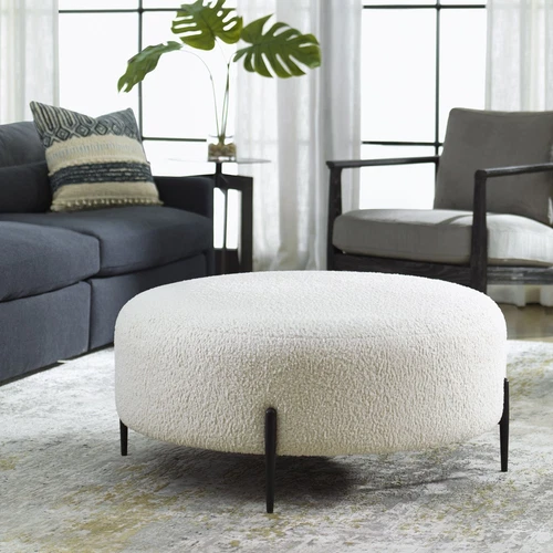 Uttermost Arles Large Plush White Ottoman - Picture 5 of 6