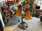 Tiffany Style Tulip Lily Pad Table Lamp Amber Shades Art Deco Style Vintage