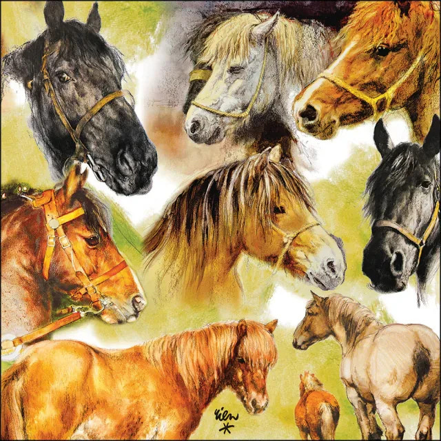 4 x Paper Napkins/33cm/3Ply/Decoupage/Animals/Collage of Horses
