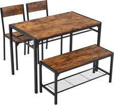 4 Piece Dining Table Set for 4, Rectangle Kitchen Table with Bench & 2 Chairs