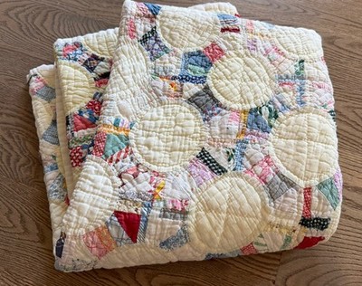 Antique Vintage Handmade Quilt Patchwork Snowball Pattern Flour Sack Feedsack 