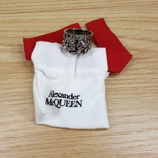ALEXANDER MCQUEEN Jewelry Mens Size 9 / 19 Ring Silver Floral Skull $350