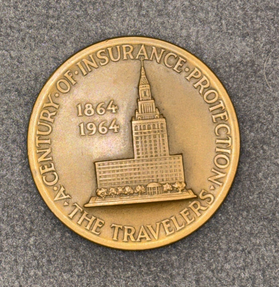 Travelers Insurance Company 100 Years 1964 Medallion Brass 2.5&Quot; Engraved Medal