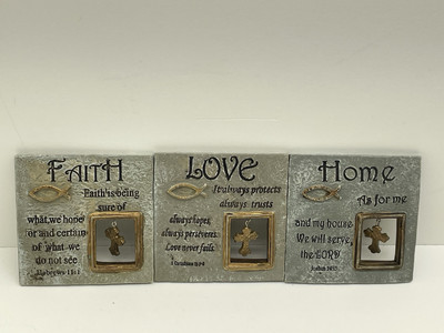 3 Decorative Tiles- Faith, Love, Home 