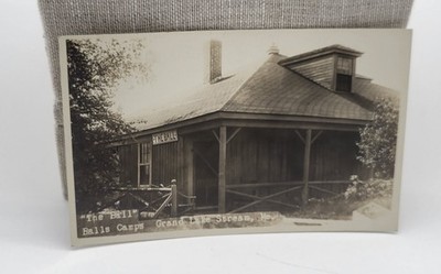 Real Photo postcard, the Hall, Balls Camps, Grand Lake Stream, Maine, posted