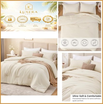 King Size Comforter Set 3 Piece Beige Prewashed Soft Breathable All Season