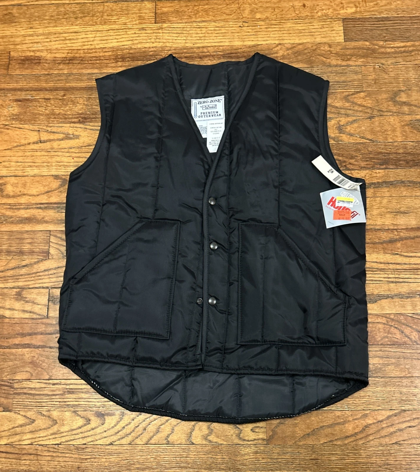 Vintage Walls Zero-Zone Vest Mens Large Black Insulated Snap Front Made In USA