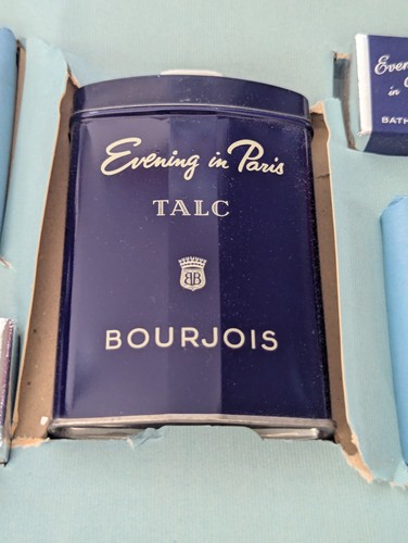 Juego de talco, cubo de baño y jabón vintage Bourjois noche en París - trío raro - Imagen 8 de 24
