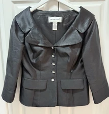 Vintage Victor Costa Women’s Dressy Evening Jacket 3/4 Sleeves Black Silk Size 8