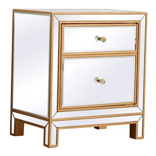 Elegant Decor Reflexion 1-Door Solid Wood and MDF Nightstand in Gold - Picture 1 of 8